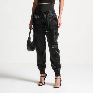 Maniere de Voir High Waisted Satin Cargo Pants (US 6)
